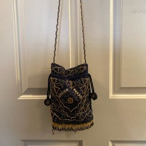 Embroidered Navy Evening Bag